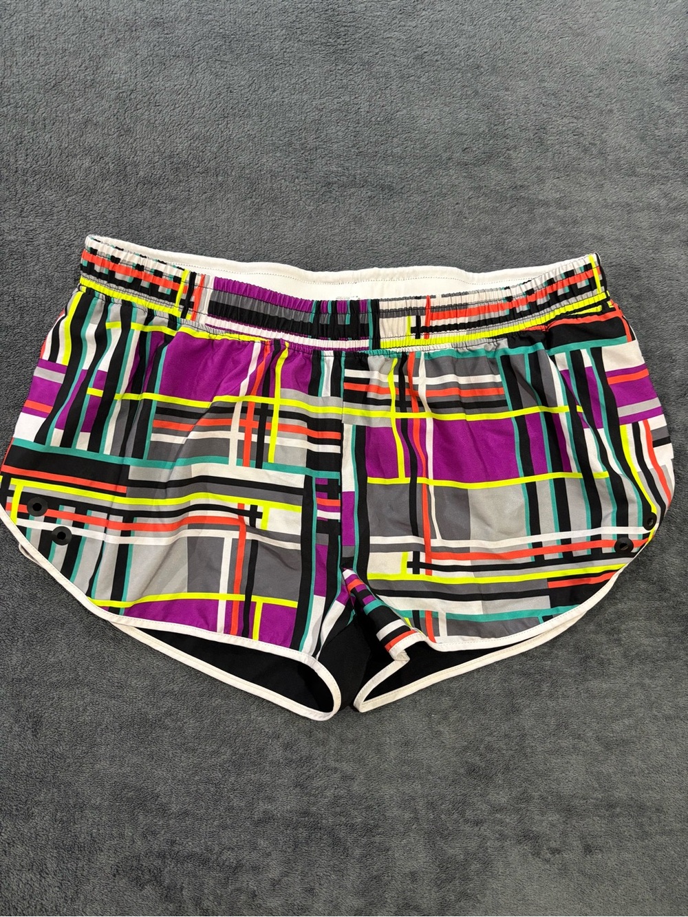 Fabletics Shorts Sz Medium Colorful Striped Athletic Lined Running Workout Gym